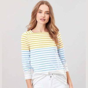 Joules Matilde Square Neck Jersey Top In Cream Gold Stripes Size US 8